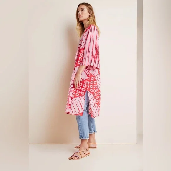 Bl-nk Anthropologie Lia Shibori Pink & Red Tie Dye Kimono Cardigan - Picture 3 of 13